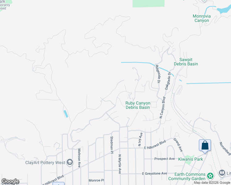 map of restaurants, bars, coffee shops, grocery stores, and more near 77 Hidden Valley Road in Monrovia