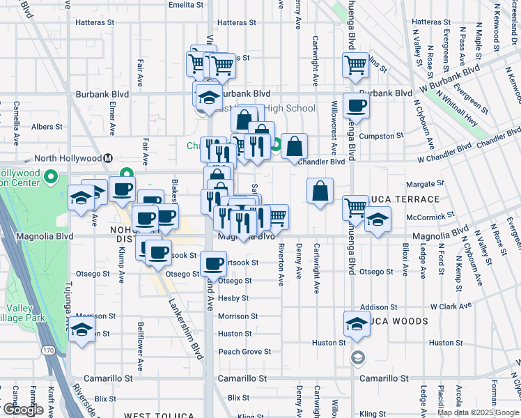 map of restaurants, bars, coffee shops, grocery stores, and more near 5308 Harmony Avenue in Los Angeles