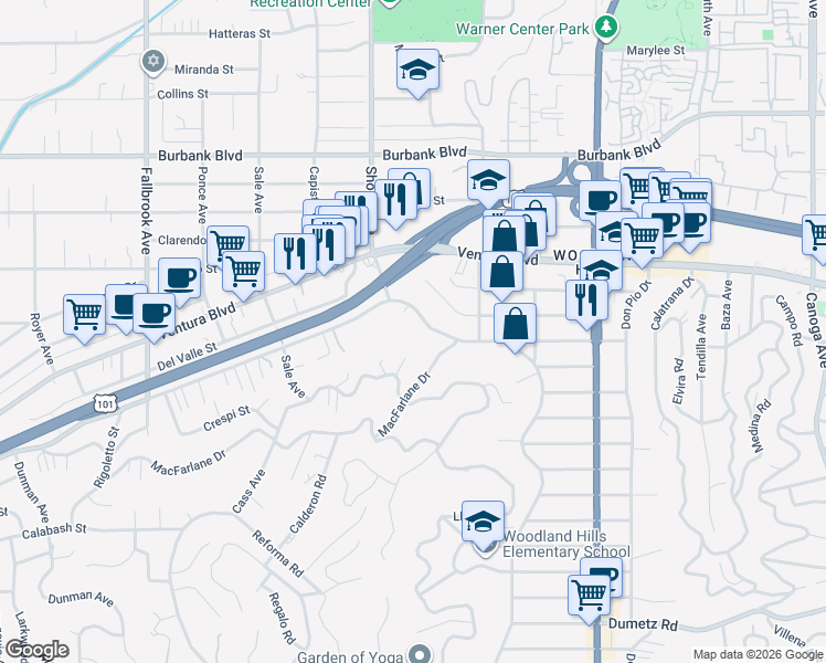 map of restaurants, bars, coffee shops, grocery stores, and more near 22277 Avenue San Luis in Los Angeles