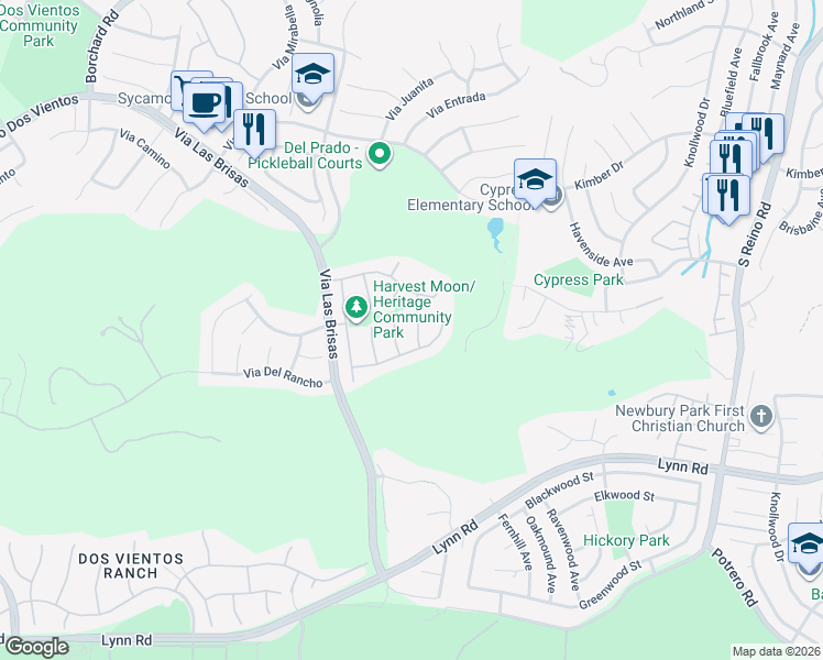 map of restaurants, bars, coffee shops, grocery stores, and more near 640 Camino De La Luz in Thousand Oaks