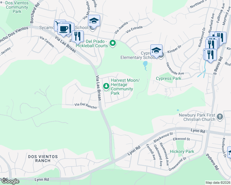 map of restaurants, bars, coffee shops, grocery stores, and more near 640 Camino De La Luz in Thousand Oaks