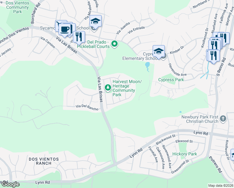 map of restaurants, bars, coffee shops, grocery stores, and more near 640 Camino De La Luz in Thousand Oaks