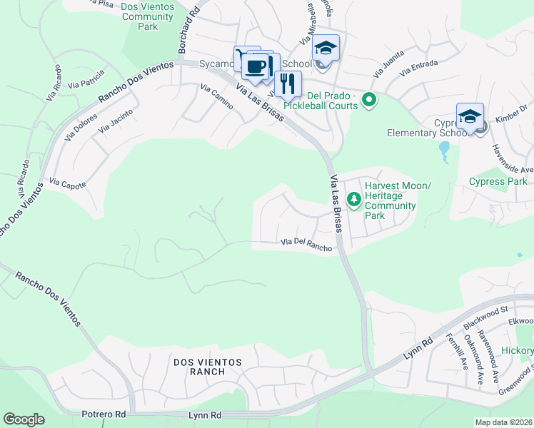 map of restaurants, bars, coffee shops, grocery stores, and more near 645 Via Vista in Thousand Oaks