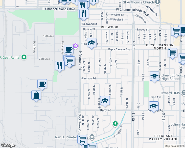 map of restaurants, bars, coffee shops, grocery stores, and more near 1753 North 6th Street in Port Hueneme