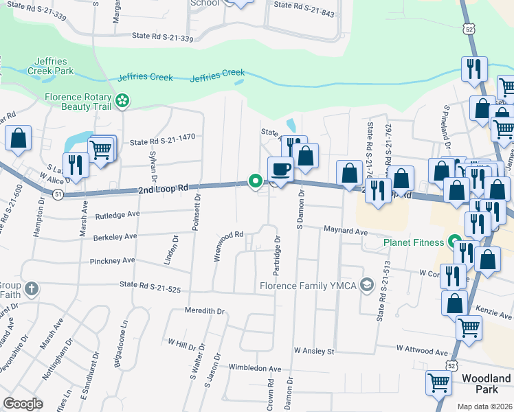 map of restaurants, bars, coffee shops, grocery stores, and more near in Florence