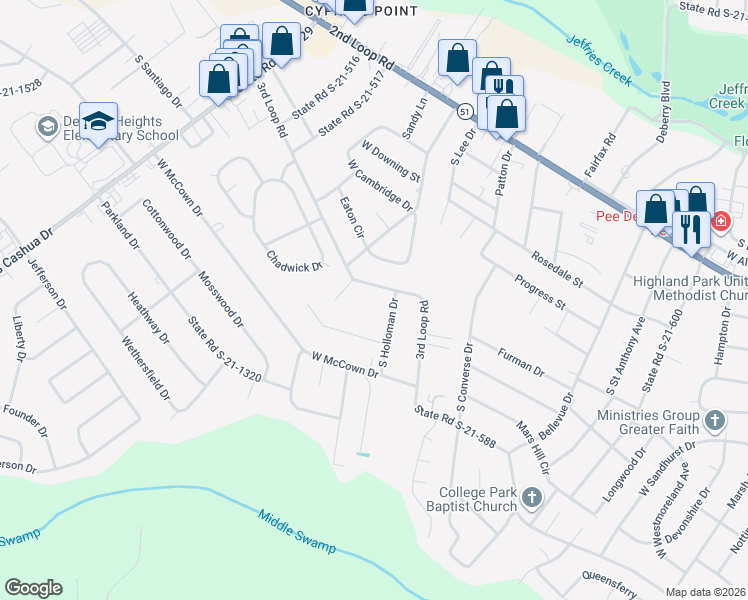 map of restaurants, bars, coffee shops, grocery stores, and more near 2105 3rd Loop Road in Florence