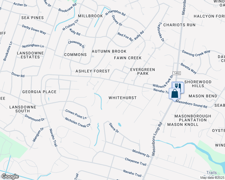 map of restaurants, bars, coffee shops, grocery stores, and more near 4018 Freedom Road in Wilmington