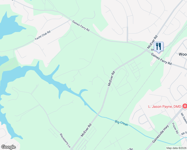 map of restaurants, bars, coffee shops, grocery stores, and more near 6610 Firelight Lane in Flowery Branch
