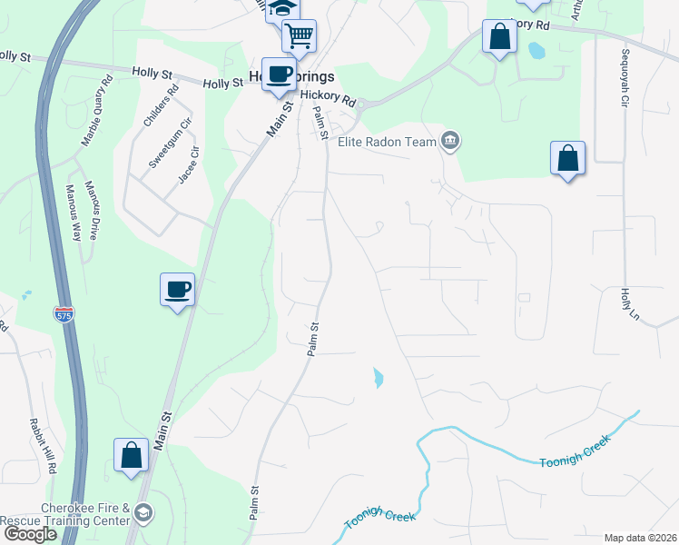 map of restaurants, bars, coffee shops, grocery stores, and more near 540 Palm Street in Canton