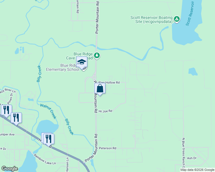 map of restaurants, bars, coffee shops, grocery stores, and more near 1451 Flag Hollow Road in Navajo County