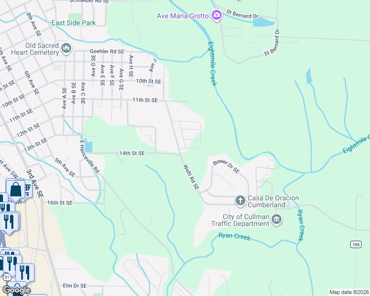 map of restaurants, bars, coffee shops, grocery stores, and more near 1510 Joy Street Southeast in Cullman