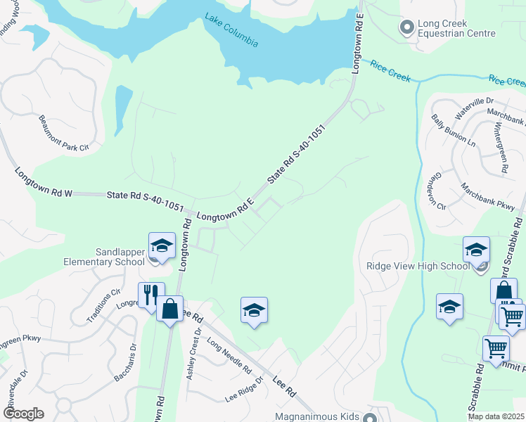 map of restaurants, bars, coffee shops, grocery stores, and more near 727 Long Iron Lane in Columbia