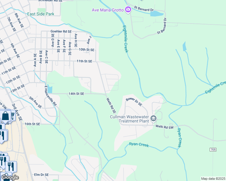 map of restaurants, bars, coffee shops, grocery stores, and more near 1510 Joy Street Southeast in Cullman