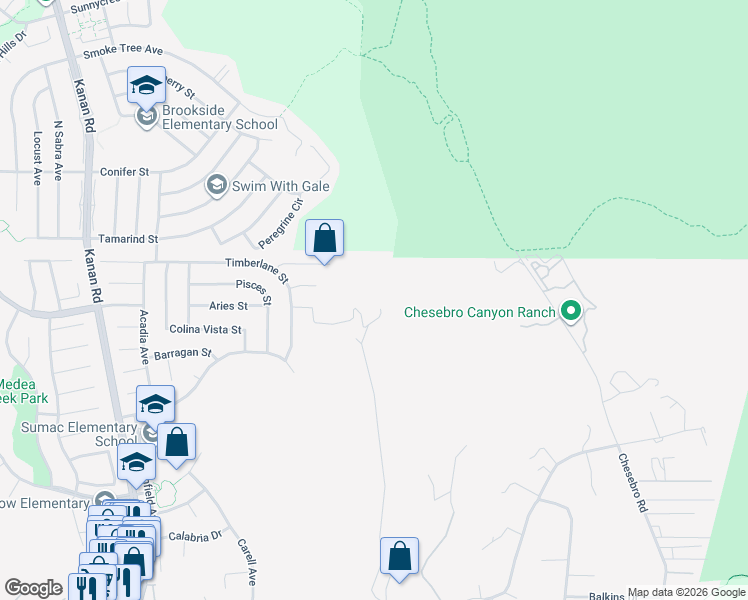 map of restaurants, bars, coffee shops, grocery stores, and more near 28611 Bamfield Drive in Agoura Hills