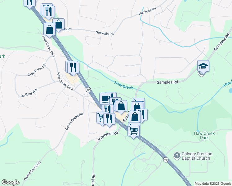 map of restaurants, bars, coffee shops, grocery stores, and more near 4242 Lanier Ridge Walk in Cumming