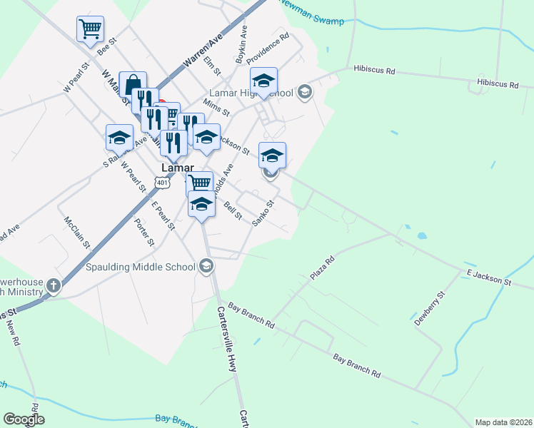 map of restaurants, bars, coffee shops, grocery stores, and more near 220 Sanko Street in Lamar
