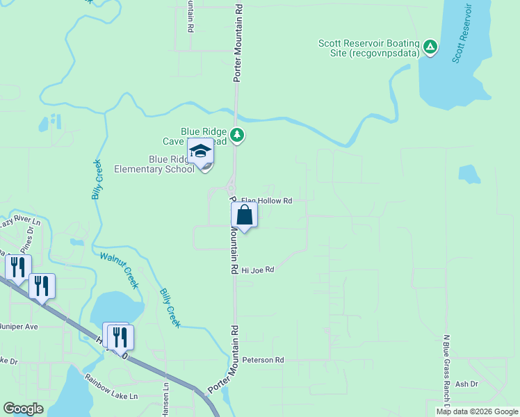 map of restaurants, bars, coffee shops, grocery stores, and more near 1451 Flag Hollow Road in Navajo County