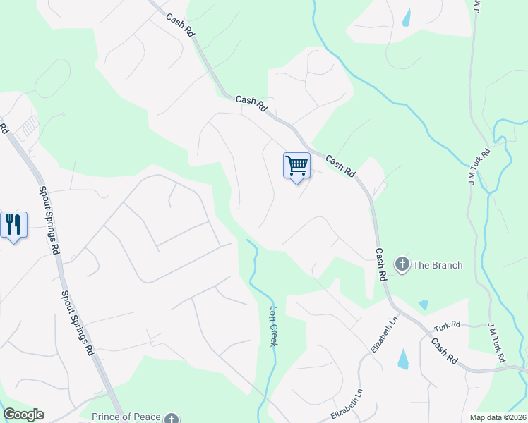 map of restaurants, bars, coffee shops, grocery stores, and more near 4650 Fox Forrest Drive in Flowery Branch