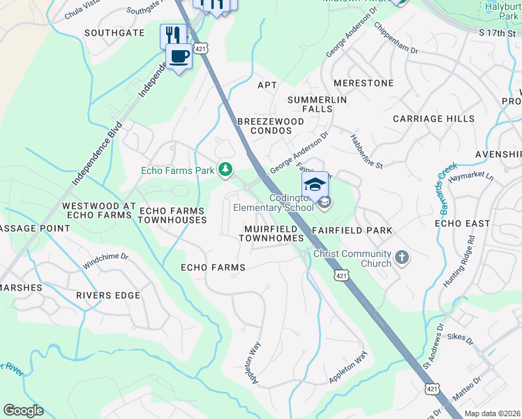 map of restaurants, bars, coffee shops, grocery stores, and more near in Wilmington