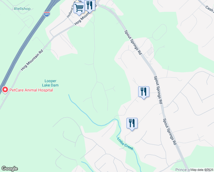 map of restaurants, bars, coffee shops, grocery stores, and more near 5019 Yellow Stone Drive in Flowery Branch