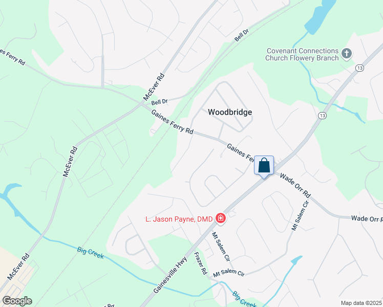map of restaurants, bars, coffee shops, grocery stores, and more near 6157 Orville Drive in Flowery Branch
