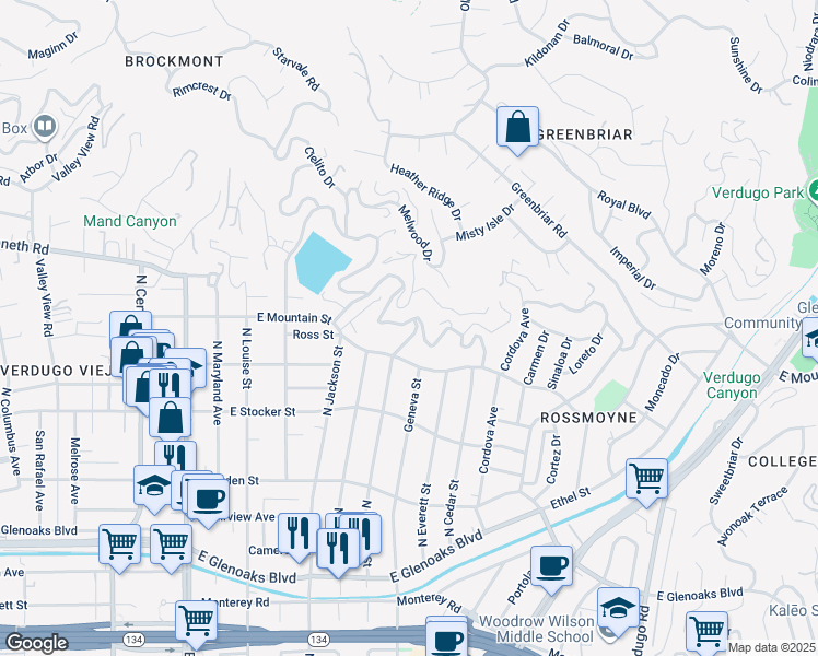 map of restaurants, bars, coffee shops, grocery stores, and more near 861 Cavanagh Road in Glendale