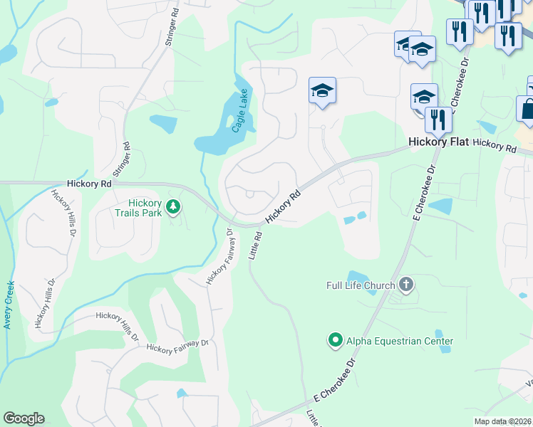 map of restaurants, bars, coffee shops, grocery stores, and more near 124 Fieldbrook Xing in Holly Springs