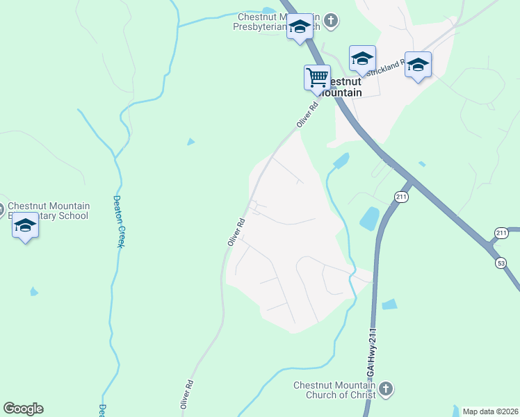 map of restaurants, bars, coffee shops, grocery stores, and more near 4925 Oliver Road in Flowery Branch