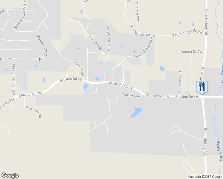 map of restaurants, bars, coffee shops, grocery stores, and more near 689 Mission Road Southwest in Cartersville