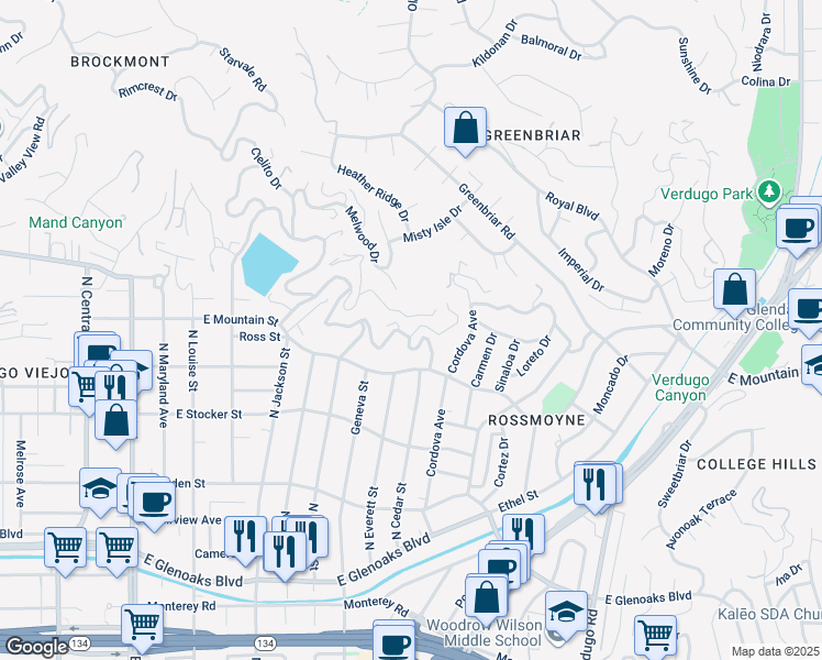 map of restaurants, bars, coffee shops, grocery stores, and more near 861 Cavanagh Road in Glendale