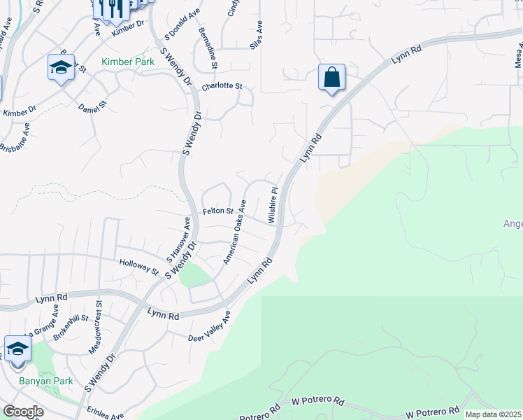 map of restaurants, bars, coffee shops, grocery stores, and more near 640 Barrington Court in Thousand Oaks