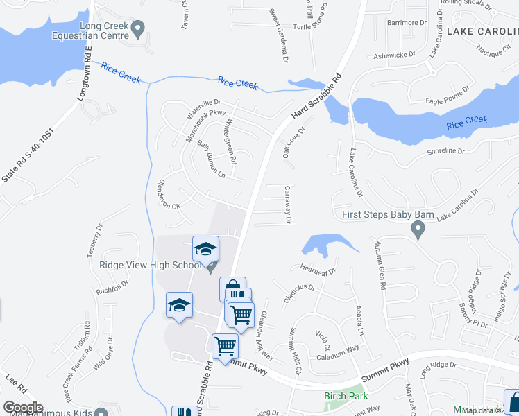 map of restaurants, bars, coffee shops, grocery stores, and more near 103 Avebury Lane in Columbia