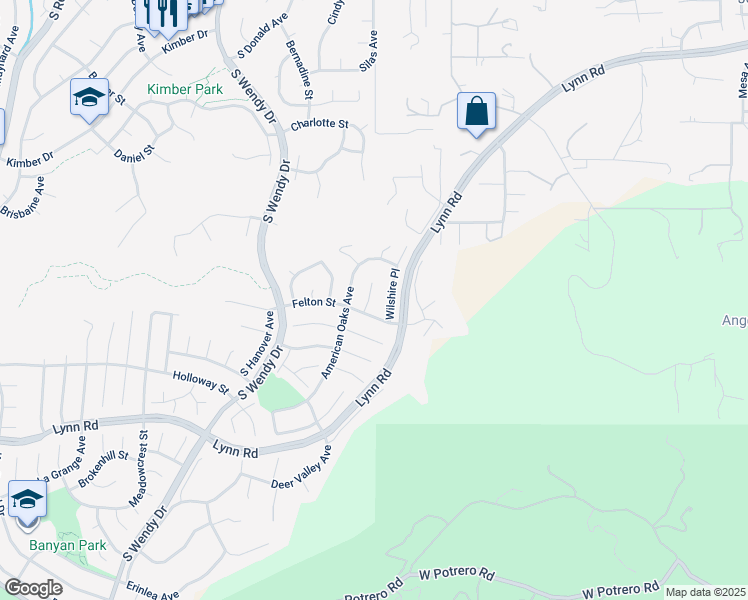 map of restaurants, bars, coffee shops, grocery stores, and more near 640 Barrington Court in Thousand Oaks