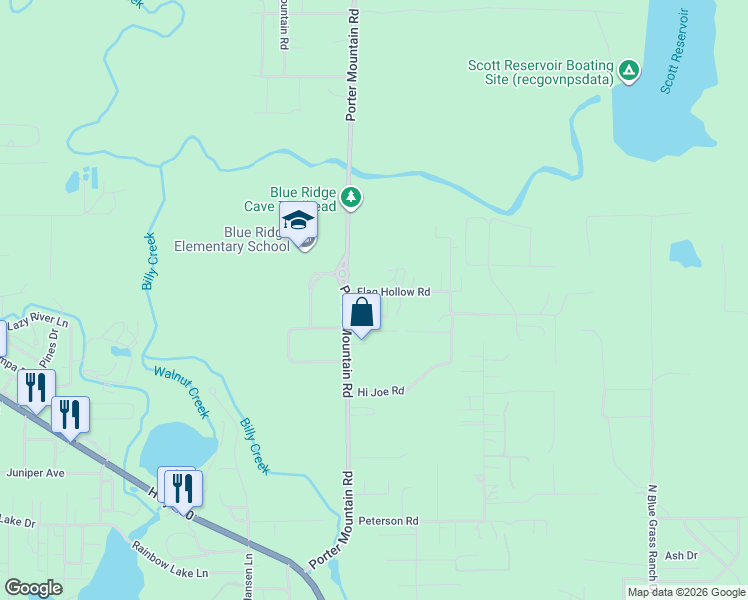 map of restaurants, bars, coffee shops, grocery stores, and more near 1451 Flag Hollow Road in Navajo County
