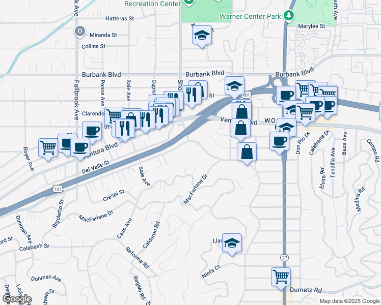map of restaurants, bars, coffee shops, grocery stores, and more near 22334 Avenue San Luis in Los Angeles