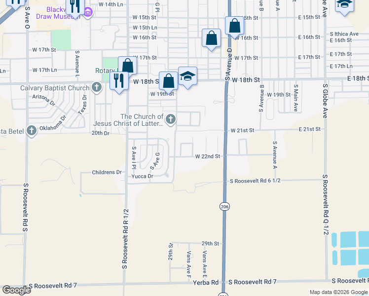 map of restaurants, bars, coffee shops, grocery stores, and more near 2111 Dove Lane in Portales