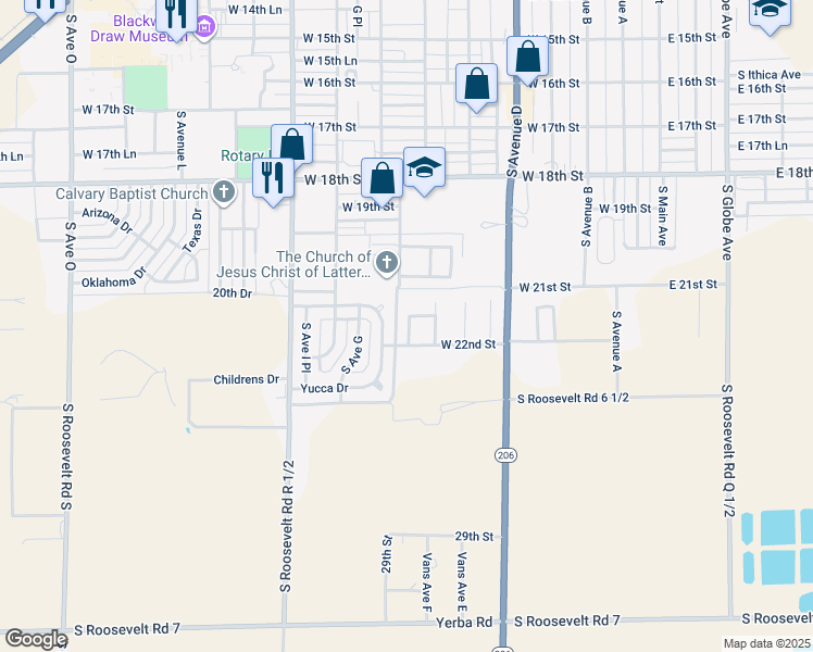 map of restaurants, bars, coffee shops, grocery stores, and more near 2116 Hummingbird Lane in Portales