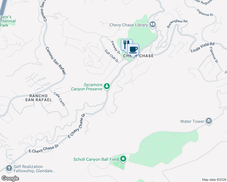 map of restaurants, bars, coffee shops, grocery stores, and more near 2914 East Chevy Chase Drive in Glendale