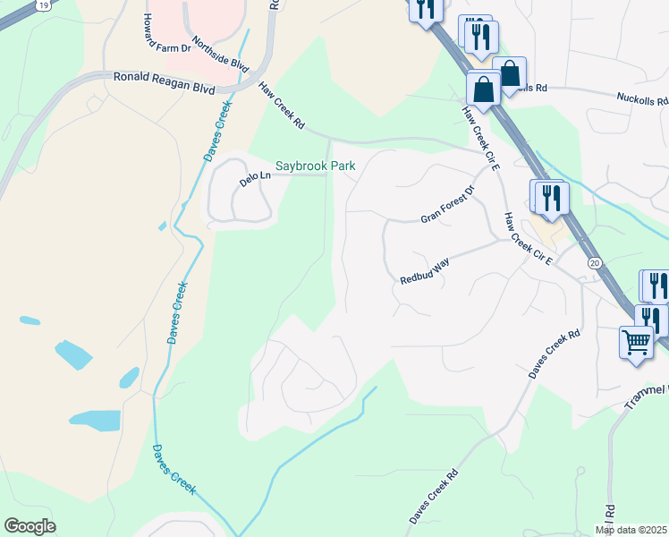 map of restaurants, bars, coffee shops, grocery stores, and more near 1515 Loblolly Lane in Cumming