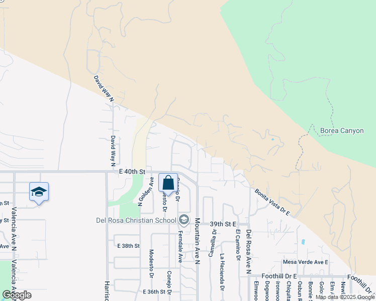 map of restaurants, bars, coffee shops, grocery stores, and more near 4192 Ferndale Avenue in San Bernardino