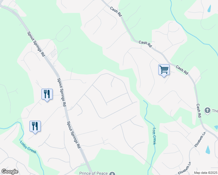 map of restaurants, bars, coffee shops, grocery stores, and more near 6522 Parkland Place in Flowery Branch