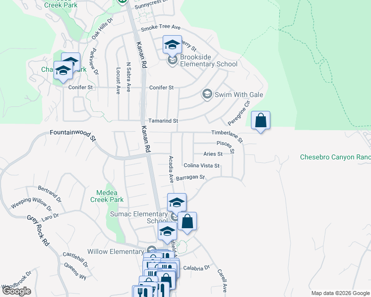 map of restaurants, bars, coffee shops, grocery stores, and more near 6334 Aquarius Avenue in Agoura Hills
