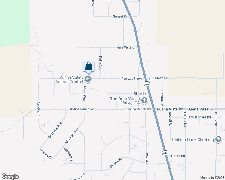 map of restaurants, bars, coffee shops, grocery stores, and more near 56606 Skyline Ranch Road in Yucca Valley
