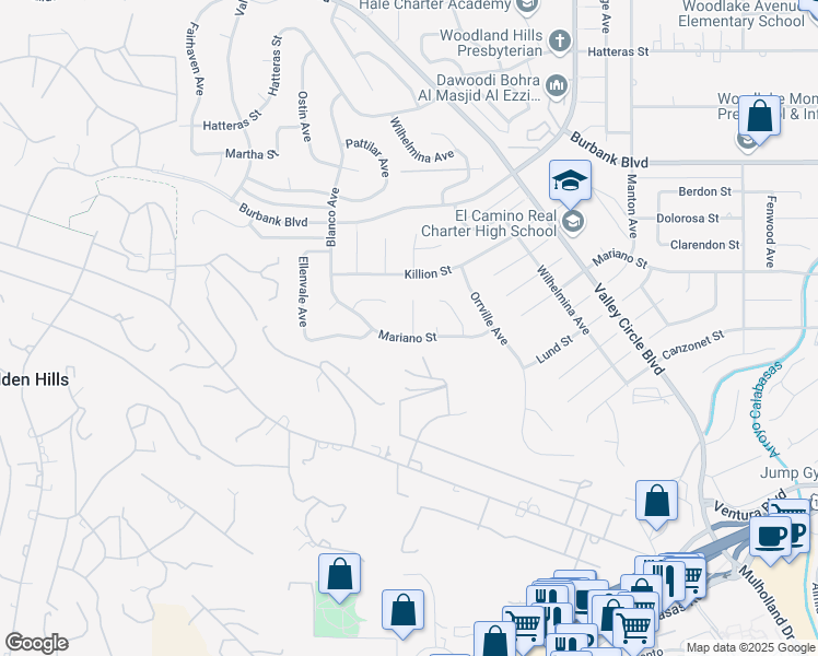 map of restaurants, bars, coffee shops, grocery stores, and more near 5311 Lockhurst Drive in Los Angeles