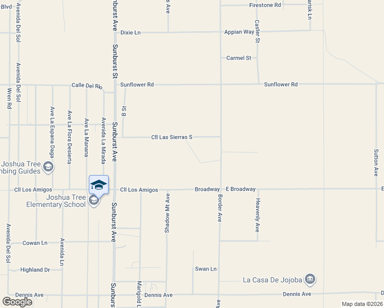 map of restaurants, bars, coffee shops, grocery stores, and more near 62401 Sunflower Road in Joshua Tree
