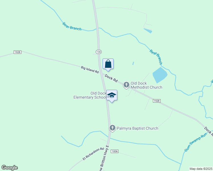 map of restaurants, bars, coffee shops, grocery stores, and more near 12355 New Britton Highway East in Whiteville