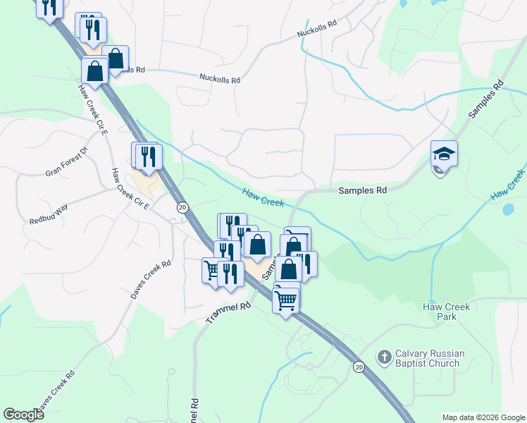 map of restaurants, bars, coffee shops, grocery stores, and more near 4202 Lanier Ridge Walk in Cumming