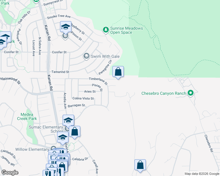 map of restaurants, bars, coffee shops, grocery stores, and more near 28654 Quaint Street in Agoura Hills
