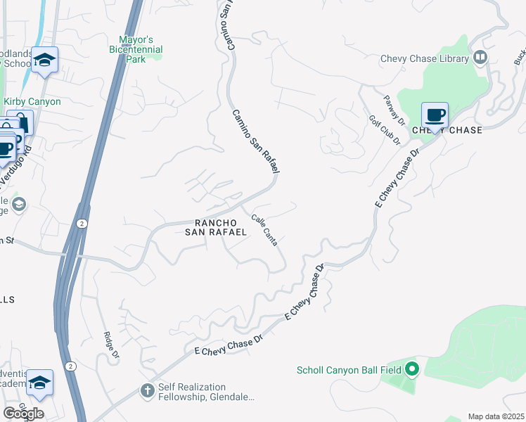 map of restaurants, bars, coffee shops, grocery stores, and more near 1920 Calle Dulce in Glendale