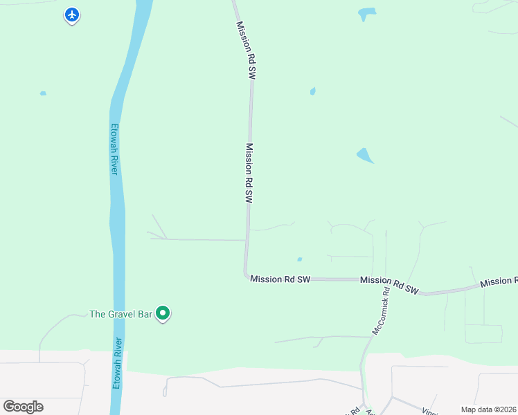 map of restaurants, bars, coffee shops, grocery stores, and more near 1522 Mission Road Southwest in Cartersville